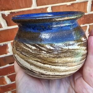 Handmade blue marble clay ceramic pot studio pottery blue brown 💙